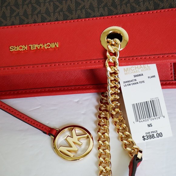 Michael Kors Shania LG EW Tote Bag MK Brown Red Bags